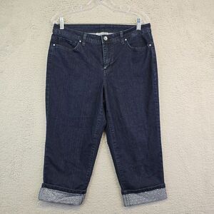 JM Collection Jeans‎ Women's Size 12 Petite Dark Wash Capri Studded Y2K Cuffed
